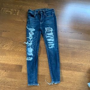 American eagle skinny long “ripped” blue jeans